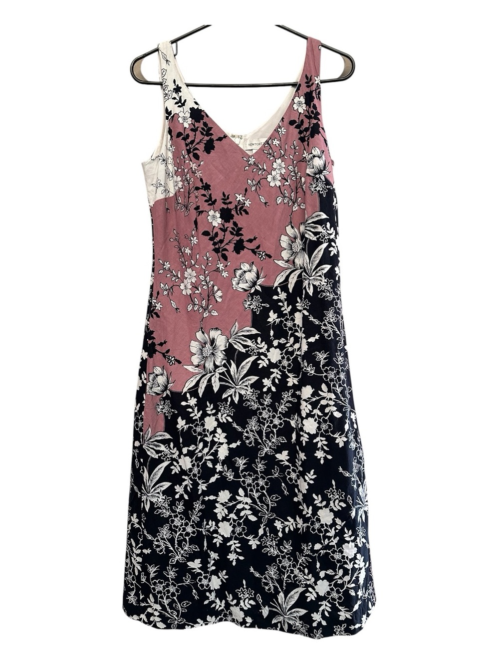 Vintage 90s Newport News 100% Cotton Floral Midi Dress in Mauve and Black Size 4